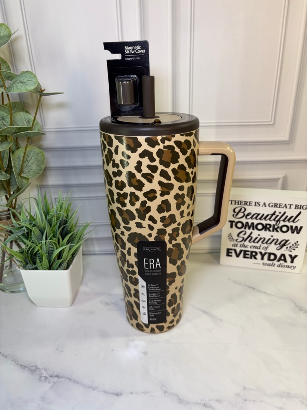 Brumate Leopard Latte Era 40oz + Single Leopard Latte Straw Cover BNWT
